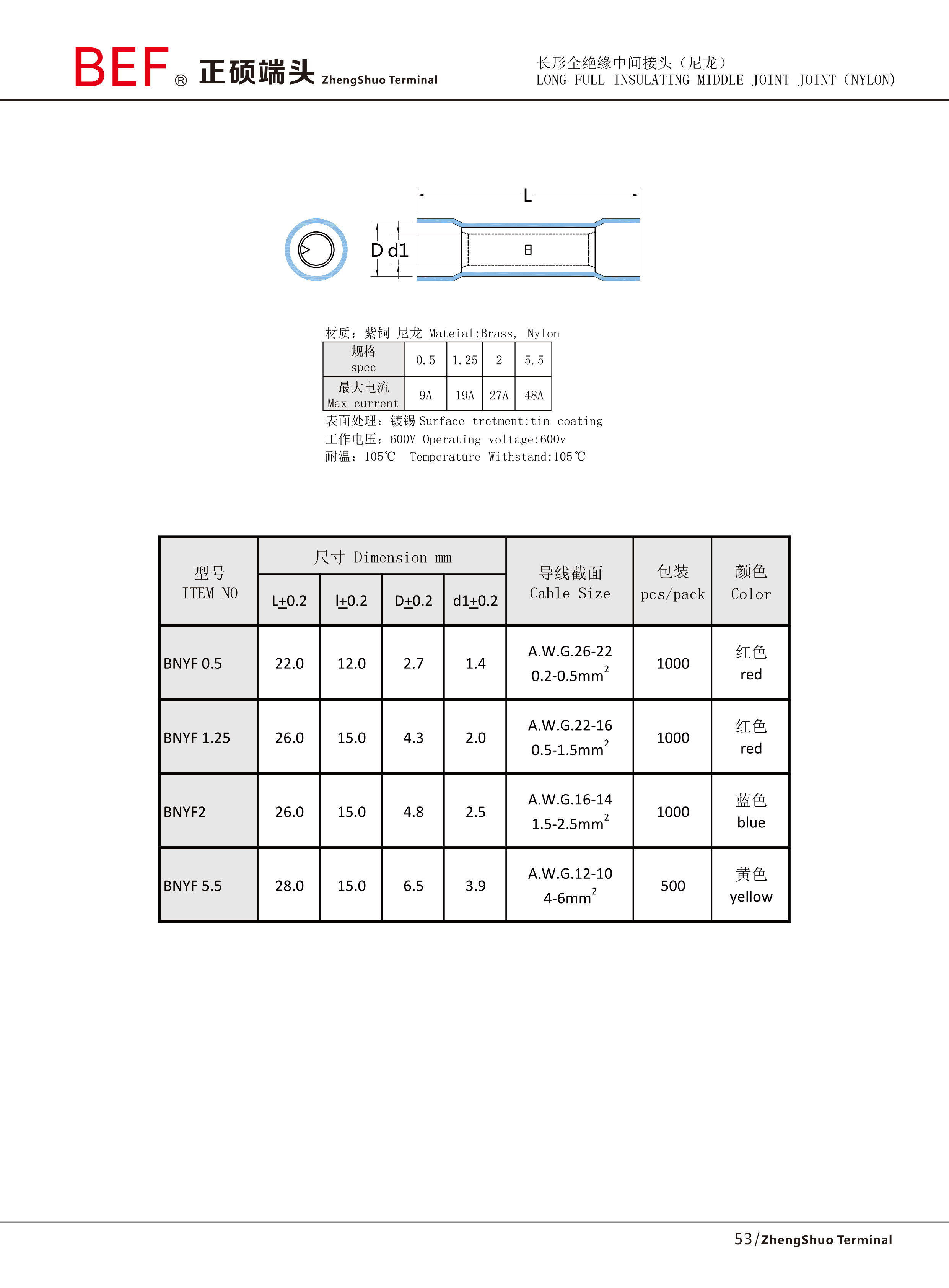BNYF长形全绝缘中间接头技术参数
