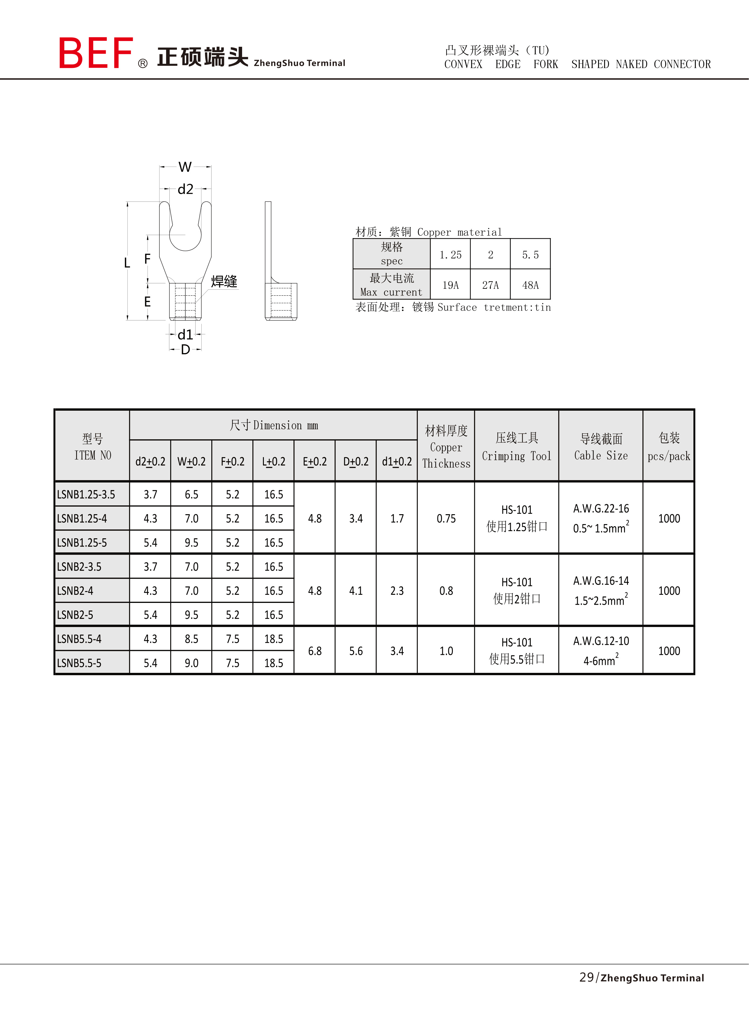 LSNB锁扣叉形裸端头技术参数